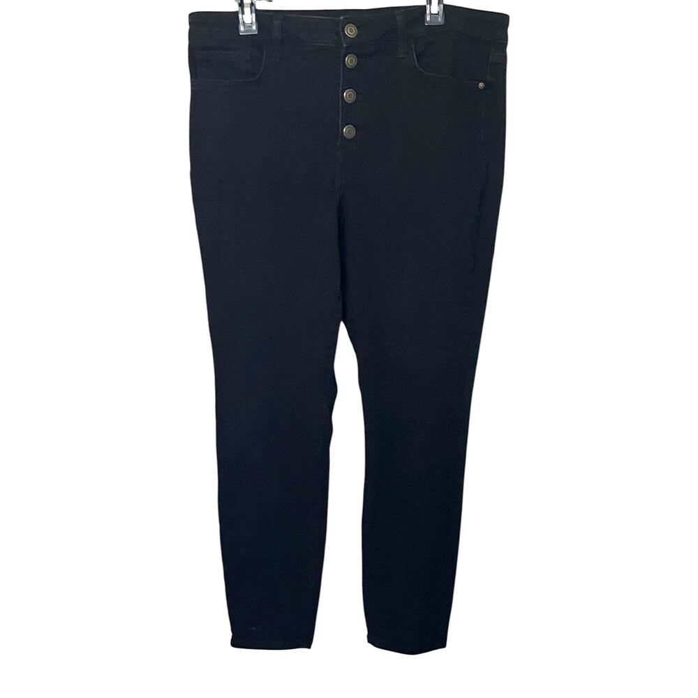 LAUREN CONRAD HI-RISE STRAIGHT LEG JEANS, WOMEN, 16 SKINNY-BLACK, 4 FRONT BUTTON
